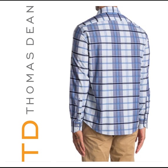 🆕Thomas Dean Blue Check Button Down Shirt - Picture 3 of 3